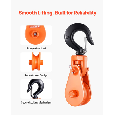 VEVOR 2 Ton Snatch Block με περιστρεφόμενο άγκιστρο 74 mm Ανύψωση τροχαλίας τροχαλίας