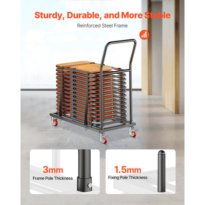 VEVOR Πτυσσόμενο ράφι καρέκλας καρότσι για 25 καρέκλες 300 LBS σχήματος L οριζόντια