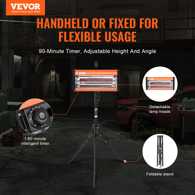 VEVOR Χειρός/Βάση λυχνίας ωρίμανσης υπέρυθρης βαφής 2000W για θέρμανση με αυτόματο στέγνωμα