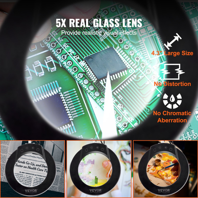 Μεγεθυντικός φακός VEVOR με φως &amp; βάση 5X μεγεθυντικός λαμπτήρας 4,3" φακός 5 έγχρωμος