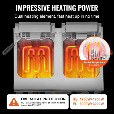 VEVOR Commercial Electric Fryer Countertop Fryer 3000W Dual Tank 2x9Qt/8,5L