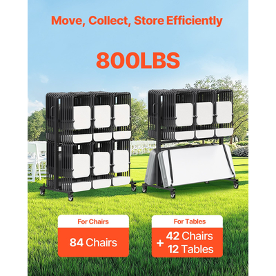 VEVOR Πτυσσόμενο ράφι καρέκλας καρότσι για 84 καρέκλες/ 12 τραπέζια+42 καρέκλες των 800 LBS