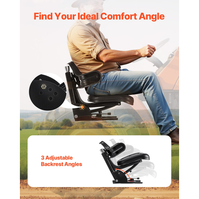 VEVOR Αδιάβροχο Περονοφόρο Κάθισμα Ρυθμιζόμενο Τρακτέρ Ανάρτηση Χορτοκοπτικό Κάθισμα