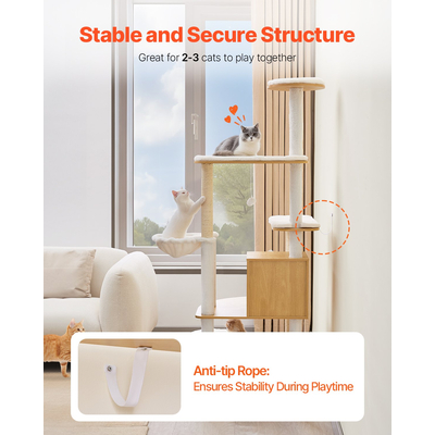 VEVOR Large Cat Tree Tall Cat Tower Πολυεπίπεδο Condo Play House for Indoor Cat