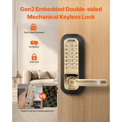 VEVOR Μηχανική κλειδαριά εισόδου χωρίς κλειδί 14 κλειδαριά Μηχανική κλειδαριά πόρτας αδιάβροχη