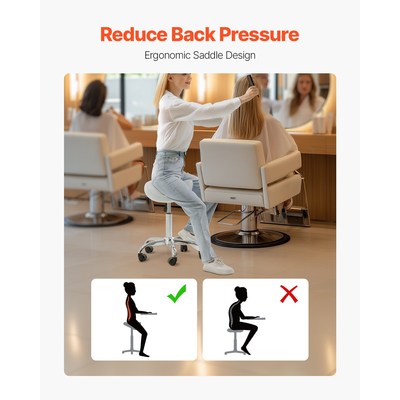 Σκαμπό σέλας VEVOR Περιστρεφόμενο σκαμπό με ρόδες PU Δερμάτινο ρυθμιζόμενο ύψος λευκό