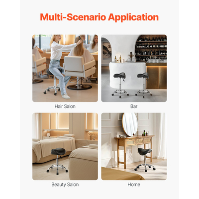 Σκαμπό σέλας VEVOR Περιστρεφόμενο σκαμπό με ρόδες PU Δερμάτινο ρυθμιζόμενο ύψος μαύρο