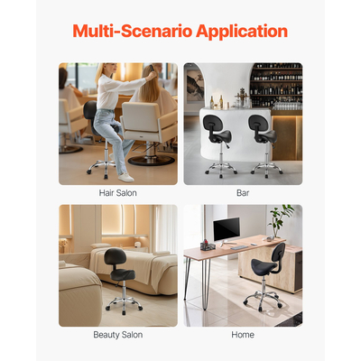 Σκαμπό σέλας VEVOR Περιστρεφόμενο σκαμπό με πλάτη PU Δερμάτινο ρυθμιζόμενο ύψος Μαύρο