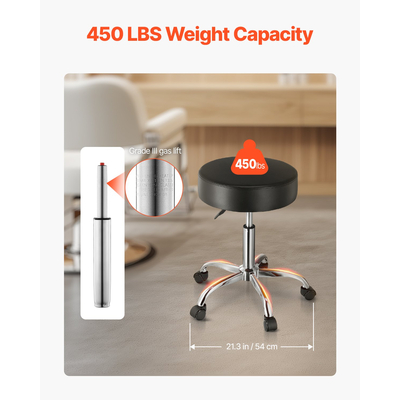 VEVOR Στρογγυλό σκαμπό ρολό Σκαμπό εργασίας περιστρεφόμενο με ρόδες ρυθμιζόμενο ύψος μαύρο