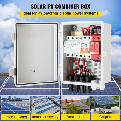 VEVOR PV Combiner Box, 4 String, Solar Combiner Box με ονομαστική ασφάλεια ρεύματος 15A, διακόπτη 63A, Lightning Arreste και Solar Connector, για On/Off Grid Solar Panel System, IP65 Waterproof