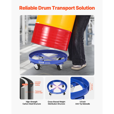 VEVOR 55 Gallon Drum Dolly 2000 lbs Barrel Dolly Cart Drum Caddy 4 τροχοί τροχού