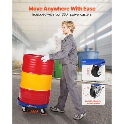 VEVOR 55 Gallon Drum Dolly 2000 lbs Barrel Dolly Cart Drum Caddy 4 τροχοί τροχού