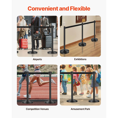 VEVOR 6 τμχ Stanchion Post με 4 ανασυρόμενες ζώνες &amp; κούφια βάση έγχυσης άμμου