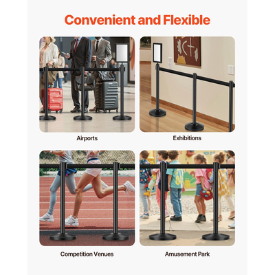 VEVOR 8 τμχ Stanchion Post με 4 αναδιπλούμενες ζώνες &amp; 2 θήκες πινακίδων κοίλη βάση