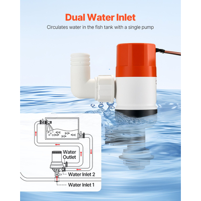 VEVOR Livewell Pump for Boat 12V 800 GPH Livewell Aerator Pump Straight 2 είσοδοι