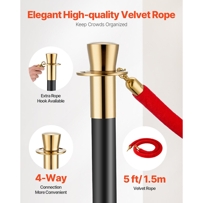 VEVOR 6 τμχ Stanchion Post με 4 Red Velvet Σχοινιά &amp; Sand Injection Hollow Base