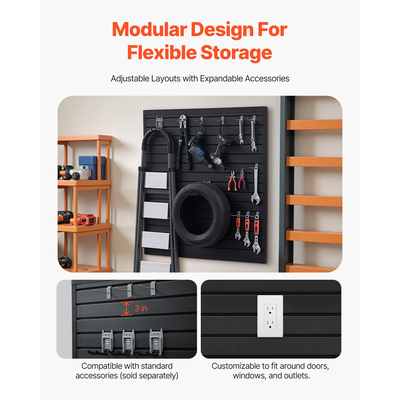 VEVOR 4 x 4 ft Επένδυση τοίχου από PVC Μαύρος τοίχος γκαράζ με αρθρωτό σχέδιο