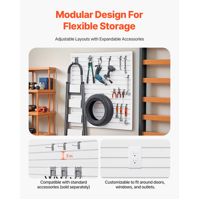 VEVOR 4 x 4 ft Επένδυση τοίχου από PVC Λευκή πλάκα γκαράζ με αρθρωτό σχέδιο