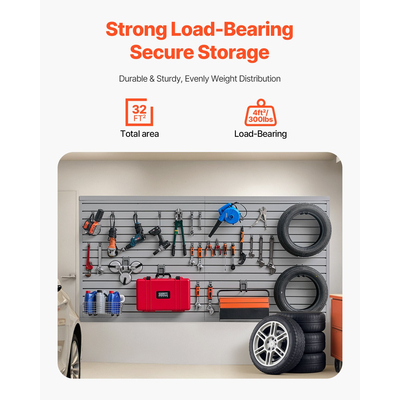 VEVOR 8 x 4 ft Επένδυση τοίχου με πηχάκια PVC γκρι σχάρα γκαράζ με αξεσουάρ