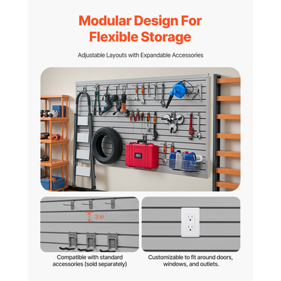 VEVOR 8 x 4 ft Επένδυση τοίχου με πηχάκια PVC γκρι σχάρα γκαράζ με αξεσουάρ