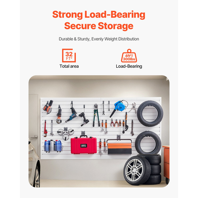 VEVOR 8 x 4 ft Επένδυση τοίχου από PVC Λευκή πλάκα γκαράζ με αξεσουάρ