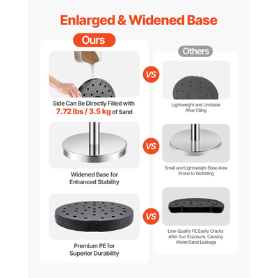 VEVOR 6 τμχ Silver Stanchion Post 3 Red Velvet Ropes Sand Injection Hollow Base