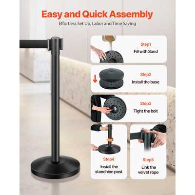 VEVOR 4 τμχ Stanchion Post με 4 ανασυρόμενες ζώνες &amp; κούφια βάση έγχυσης άμμου