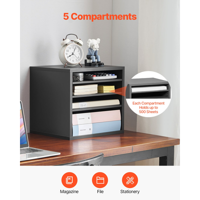 VEVOR Wooden Literature Organizer 5 θέσεων με ρυθμιζόμενα ράφια Γκρι