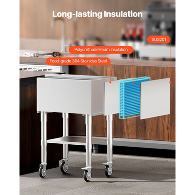 VEVOR Commercial Ice Bin 61,6 L Ice Chance on Wheels with κάτω δίσκος αποθήκευσης