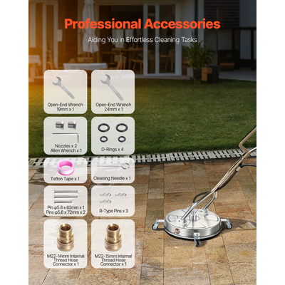 VEVOR 18" Καθαριστικό Επιφανείας Πλυντήριο Πίεσης 4 Τροχών Διπλή Λαβή 4000 Max PSI