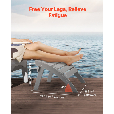 VEVOR Adirondack Ottoman 21,5L x 18,9W x 14,8H Inch HDPE Πτυσσόμενο υποπόδιο Γκρι