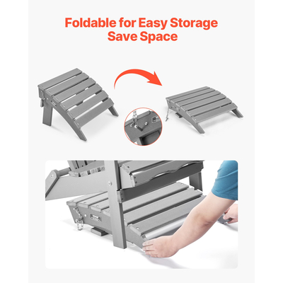 VEVOR Adirondack Ottoman 16,9L x 18,9W x 13H Inch HDPE Πτυσσόμενο υποπόδιο Γκρι