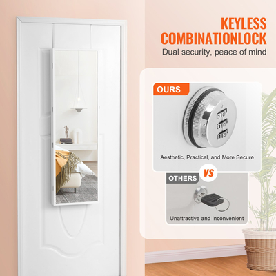 Ντουλάπα κοσμημάτων VEVOR Mirror 47,05 ιντσών που κλειδώνει σε τοίχο ή σε πόρτα Λευκό