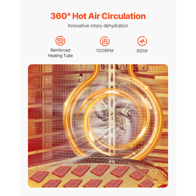VEVOR 12 Trays Περιστροφικό μηχάνημα αφυδάτωσης τροφίμων από ανοξείδωτο ατσάλι 800W Ξήρανση φρούτων