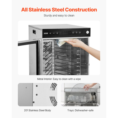 VEVOR 12 Trays Περιστροφικό μηχάνημα αφυδάτωσης τροφίμων από ανοξείδωτο ατσάλι 800W Ξήρανση φρούτων