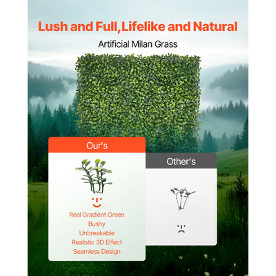 VEVOR Πάνελ τοίχου από τεχνητό γρασίδι 60 x 120 ιντσών Milan Grass Greenery για διακόσμηση