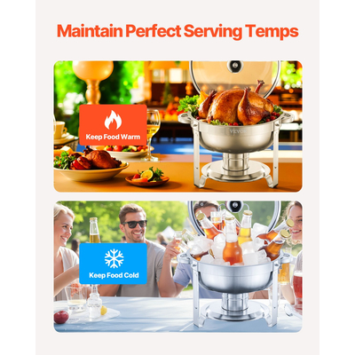 VEVOR 5 Qt 2 Pack Στρογγυλό σετ μπουφέ πιάτων για ταψί πλήρους μεγέθους από ανοξείδωτο χάλυβα