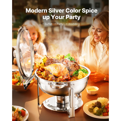 VEVOR 5 Qt 4 Συσκευασία Στρογγυλό σετ μπουφέ πιάτων πλήρους μεγέθους από ανοξείδωτο χάλυβα