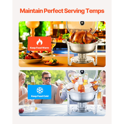 VEVOR 5 Qt 4 Συσκευασία Στρογγυλό σετ μπουφέ πιάτων πλήρους μεγέθους από ανοξείδωτο χάλυβα