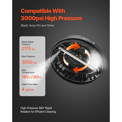 VEVOR 15" Καθαριστικό Επιφανειών Πλυντηρίου Πίεσης 3000 Max PSI Plastic 2 Extended Wands