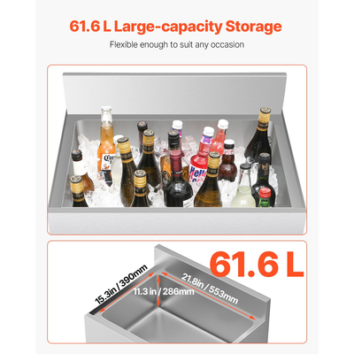 VEVOR Εμπορικός Κάδος Πάγου 61,6 L Κάδος Πάγου Κάτω Μπάρα με Συρόμενο Καπάκι για Κουζίνες