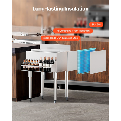 VEVOR Εμπορικός Κάδος Πάγου 61,6 L Κάδος Πάγου Κάτω Μπάρα με Συρόμενο Καπάκι για Κουζίνες