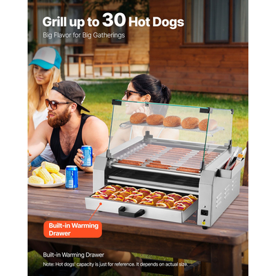 VEVOR 30 Hot Dog 11 Roller Electric Grill Cooker Cooker 2400W