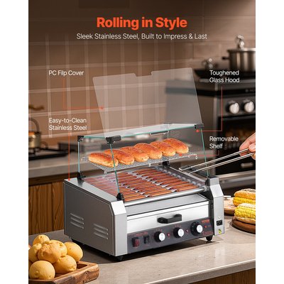 VEVOR 30 Hot Dog 11 Roller Electric Grill Cooker Cooker 2400W
