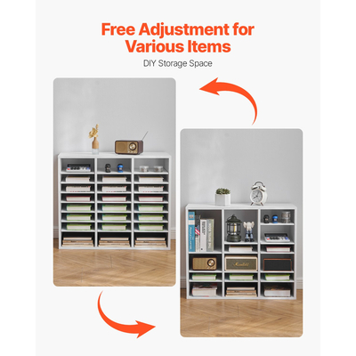 VEVOR Wooden Literature Organizer 24 θέσεων με ρυθμιζόμενα ράφια Λευκό