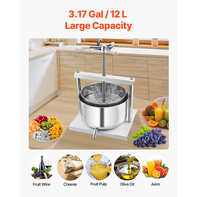 Εγχειρίδιο VEVOR Fruit Wine Press for Wine Making 3,17 Gal/12L από ανοξείδωτο χάλυβα