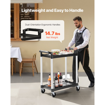 VEVOR Heavy Duty Utility Cart 300 lbs Χωρητικότητα 2-επιπέδων καλάθι σέρβις με ρόδες
