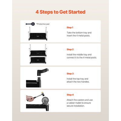 VEVOR Heavy Duty Utility Cart 300 lbs Χωρητικότητα 3-επιπέδων καλάθι σέρβις με ρόδες