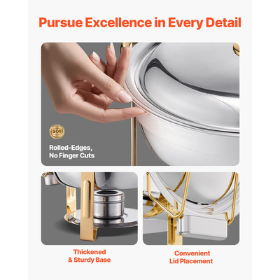 VEVOR 5 Qt 4 Συσκευασία Στρογγυλό σετ μπουφέ πιάτων πλήρους μεγέθους από ανοξείδωτο χάλυβα