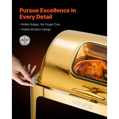 VEVOR 9Qt Rectangle Roll Top Chafing Σετ πιάτων με πλήρους μεγέθους τηγάνι από ανοξείδωτο ατσάλι